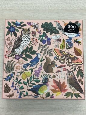 Galison Pink Woodland Birds & Wildlife 500-Piece Puzzle. Complete.